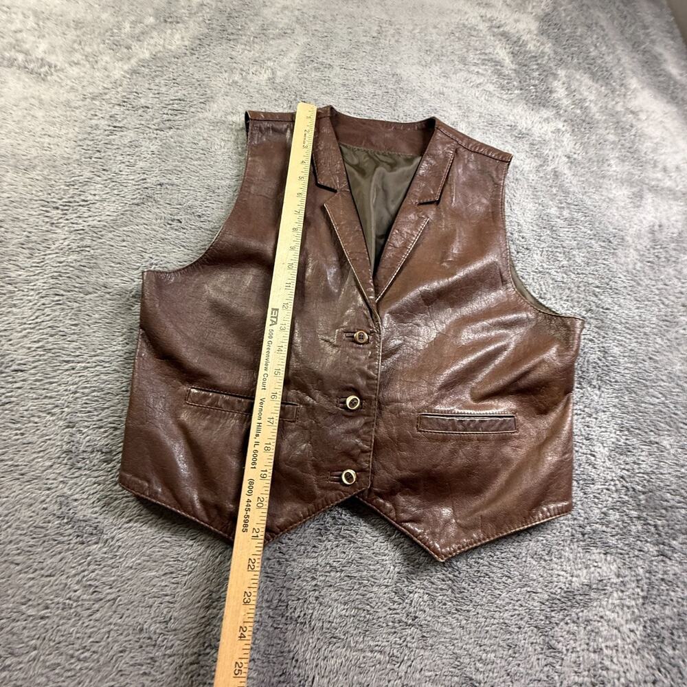 Vintage 70s Merpiel Spain Brown Leather Vest Waistcoat Western Boho Hipster - Picture 8 of 8